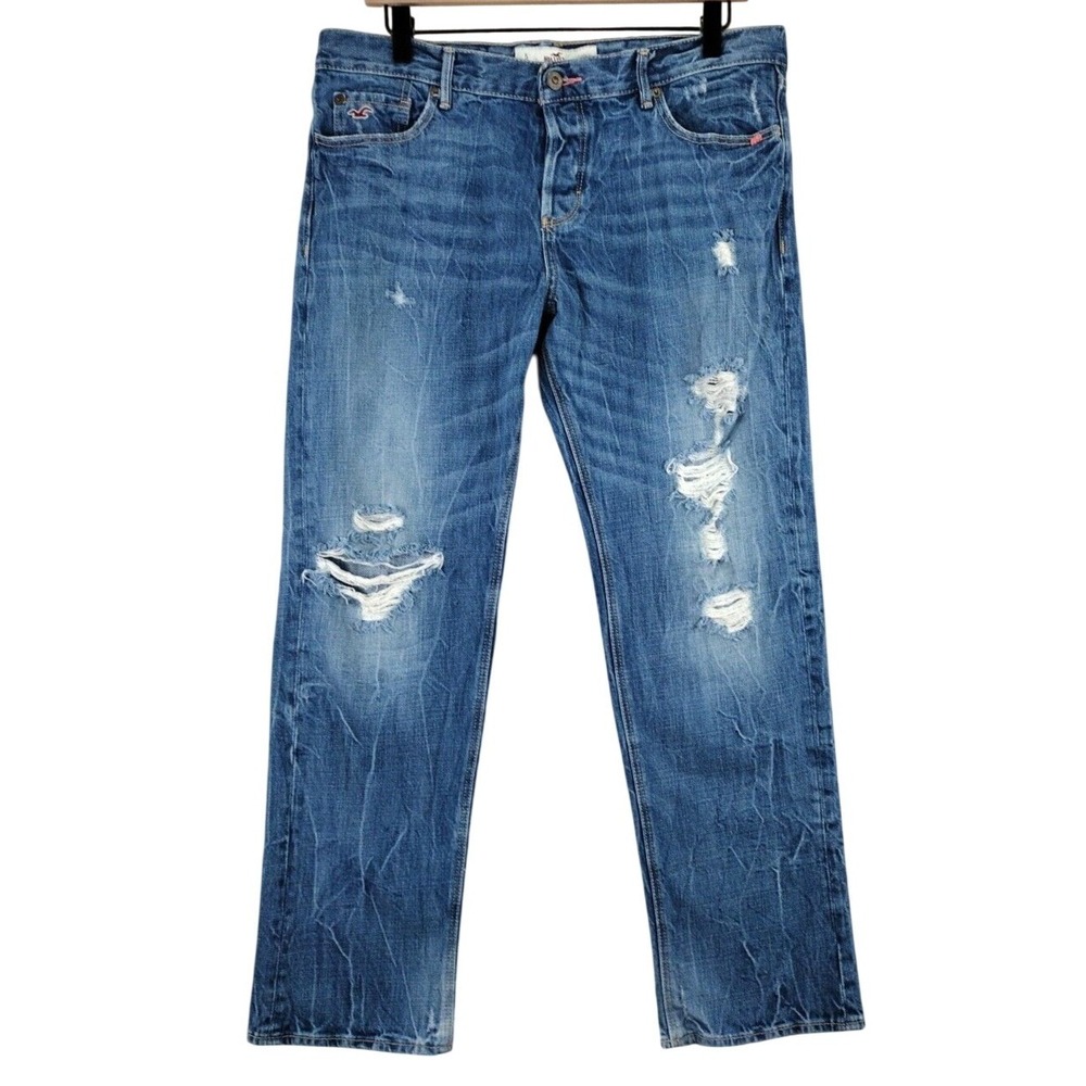 Hollister Jeans Womens Size 5 27‎ Distressed Blue Denim Straight Leg
